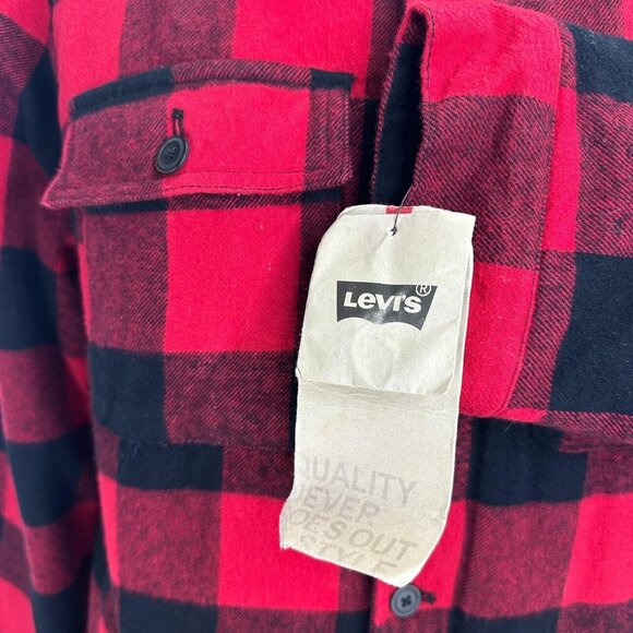 Levi's Cotton Buffalo Check Sherpa Lined Jersey Hooded Shirt Jacket Men's size M - Picture 3 of 10